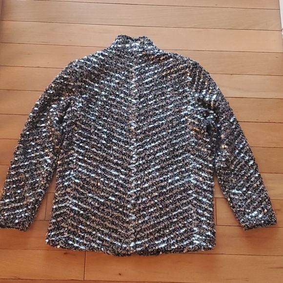 H&M black/ gray tweed sequin metallic cardigan sweater XS - Picture 5 of 7